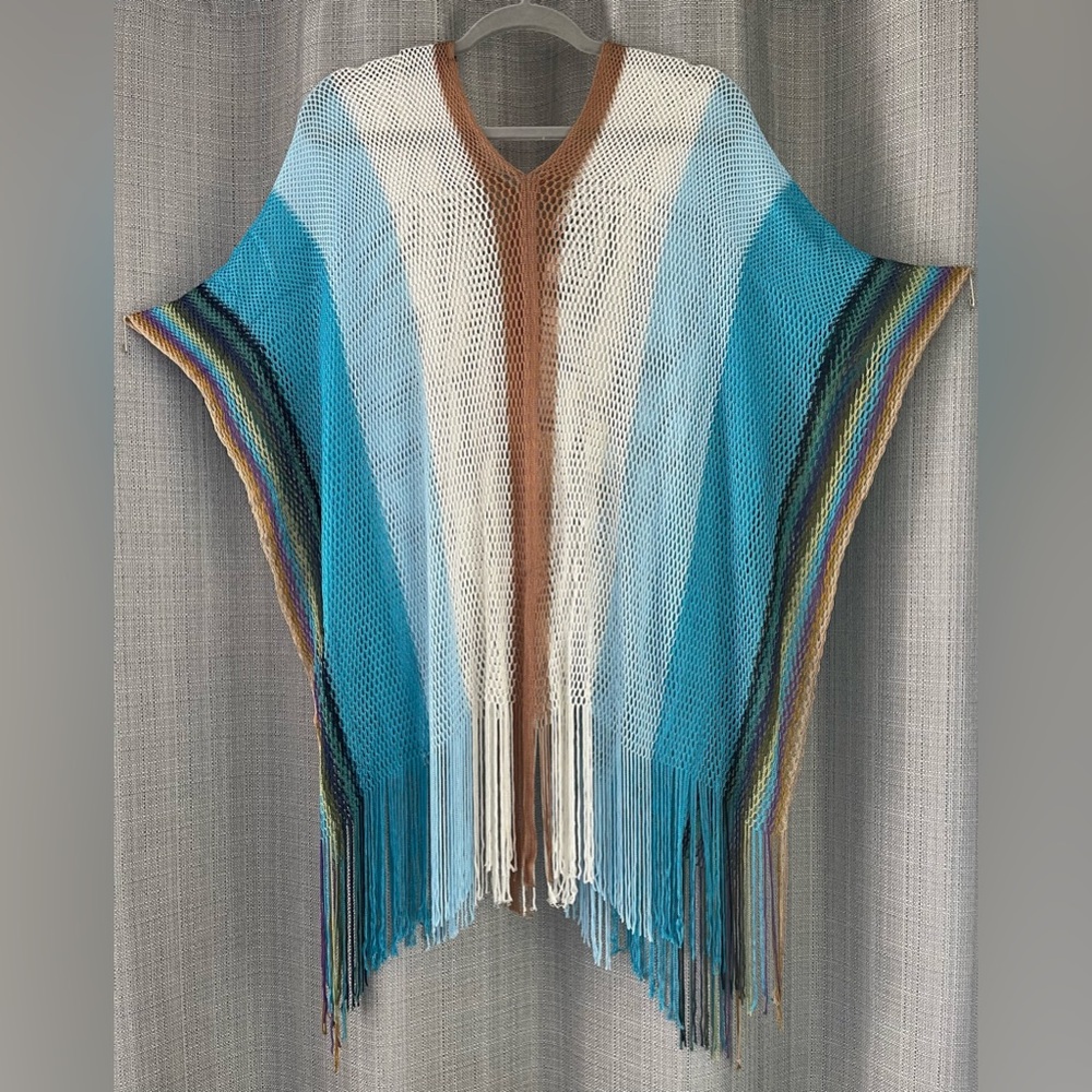 Missoni Blue and Brown Knit Swimsuit Poncho Coverup